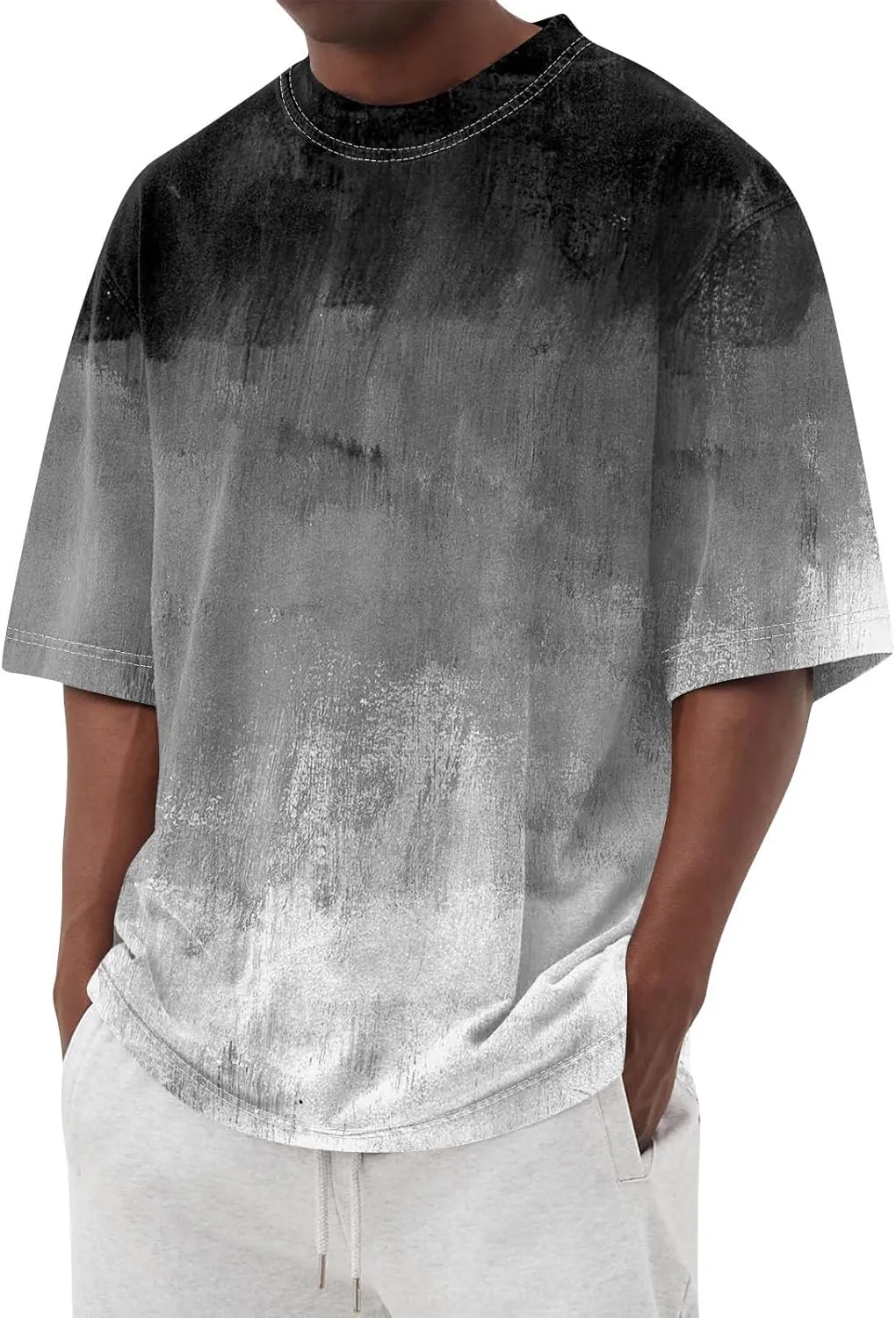 Men's Tie Dye T-Shirt Gradient Color Short Sleeve Shirts Summer Fashion Casual Crew Neck Loose Plus Size Tops