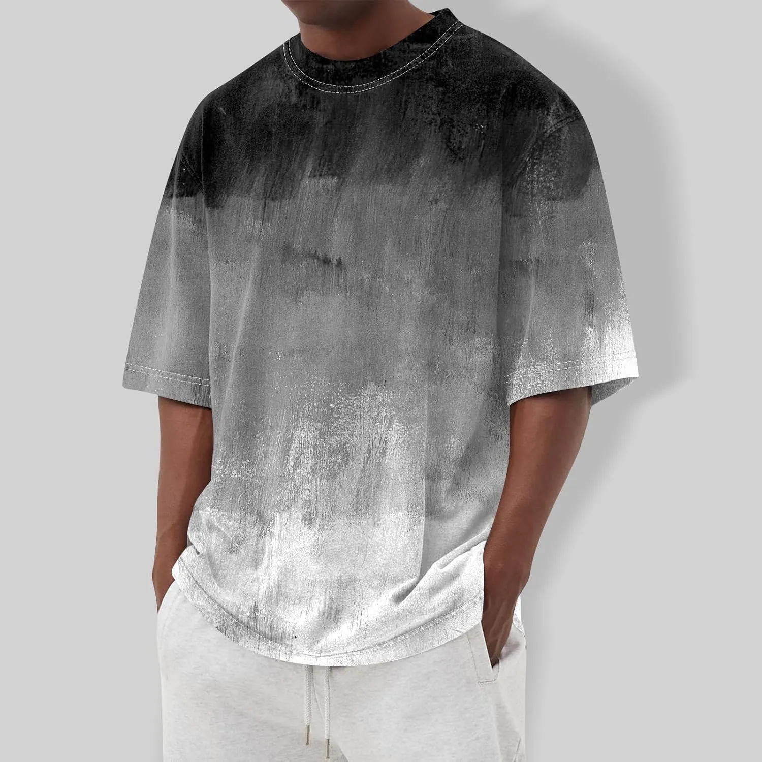 Men's Tie Dye T-Shirt Gradient Color Short Sleeve Shirts Summer Fashion Casual Crew Neck Loose Plus Size Tops