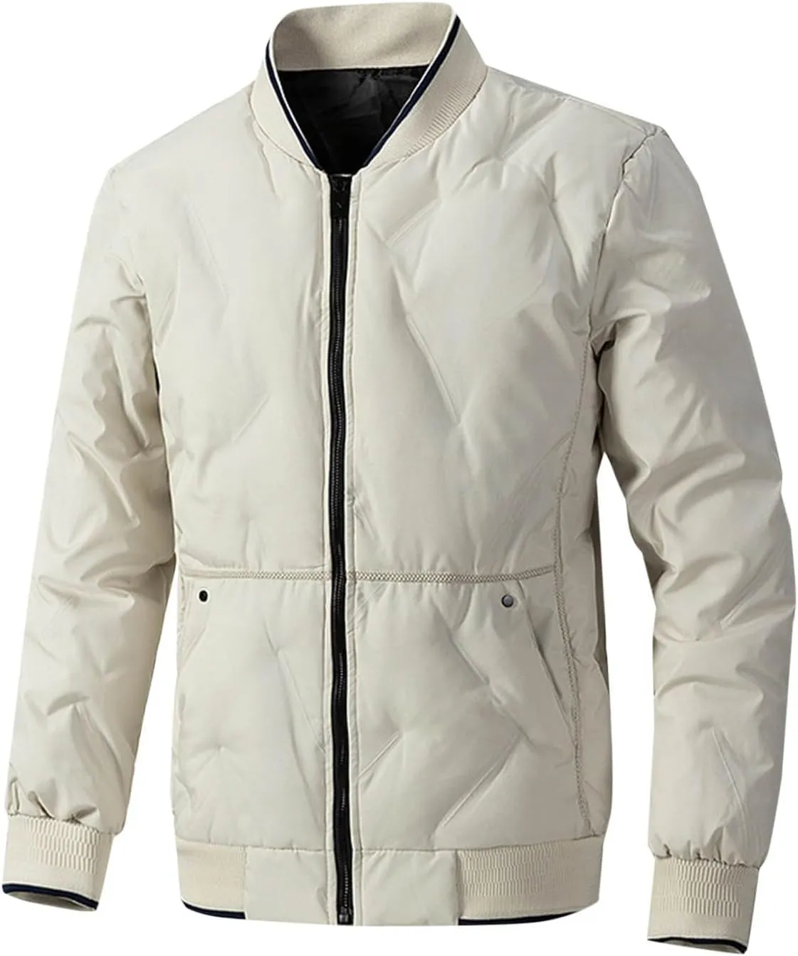Mens Varsity Bomber Jackets, Windproof Padded Warm Winter Sportswear, Full Zip Casual Coats with Streetwear