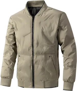 Mens Varsity Bomber Jackets, Windproof Padded Warm Winter Sportswear, Full Zip Casual Coats with Streetwear