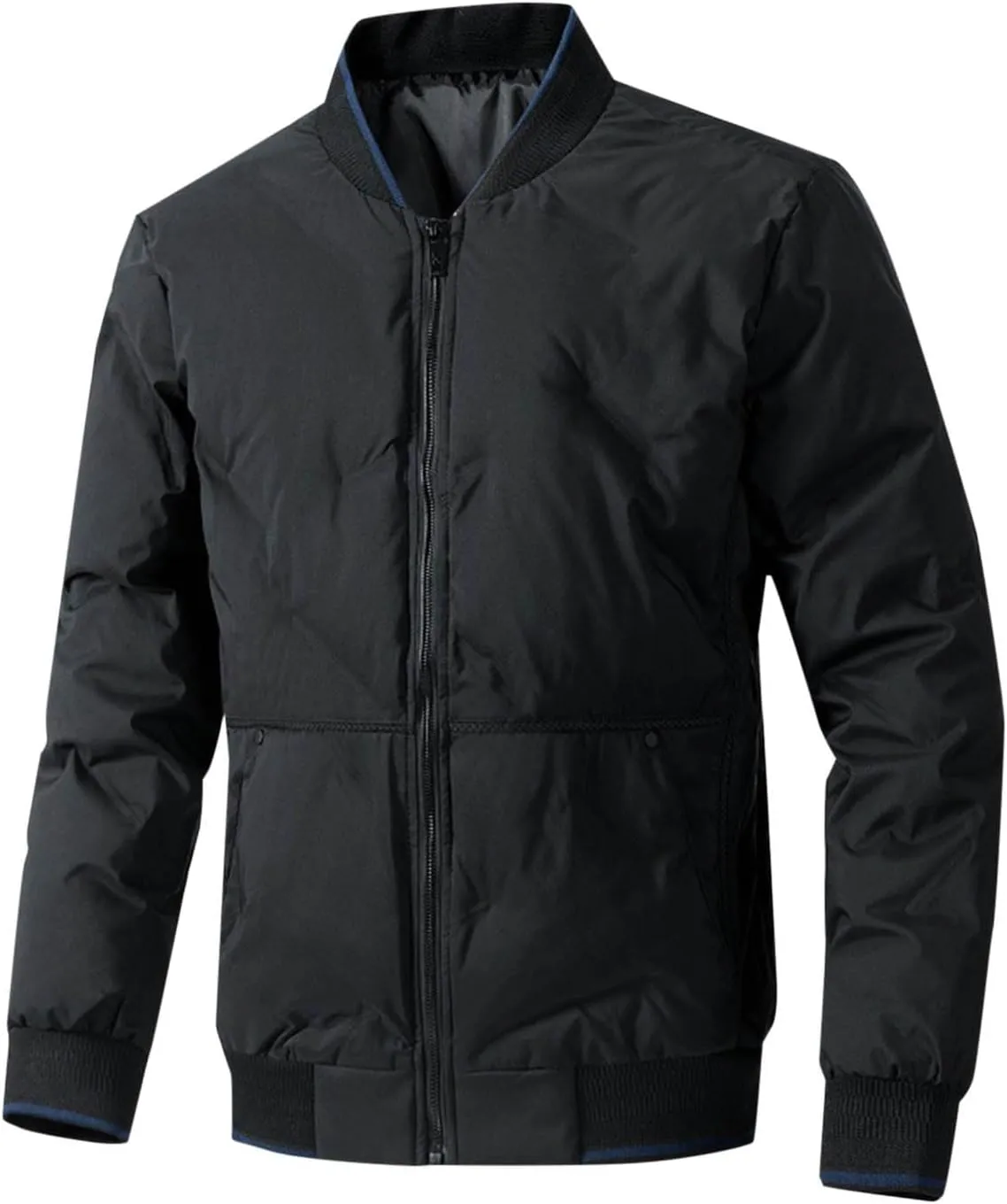 Mens Varsity Bomber Jackets, Windproof Padded Warm Winter Sportswear, Full Zip Casual Coats with Streetwear
