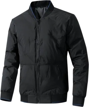 Mens Varsity Bomber Jackets, Windproof Padded Warm Winter Sportswear, Full Zip Casual Coats with Streetwear