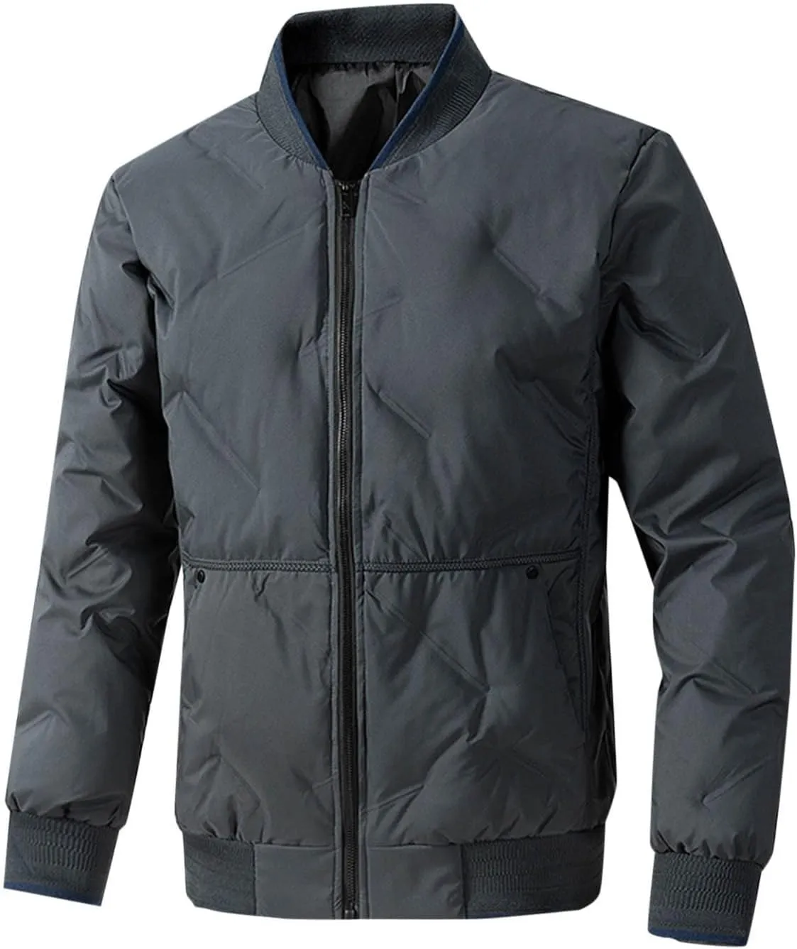 Mens Varsity Bomber Jackets, Windproof Padded Warm Winter Sportswear, Full Zip Casual Coats with Streetwear