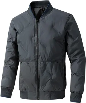 Mens Varsity Bomber Jackets, Windproof Padded Warm Winter Sportswear, Full Zip Casual Coats with Streetwear