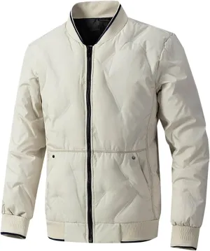 Mens Varsity Bomber Jackets, Windproof Padded Warm Winter Sportswear, Full Zip Casual Coats with Streetwear