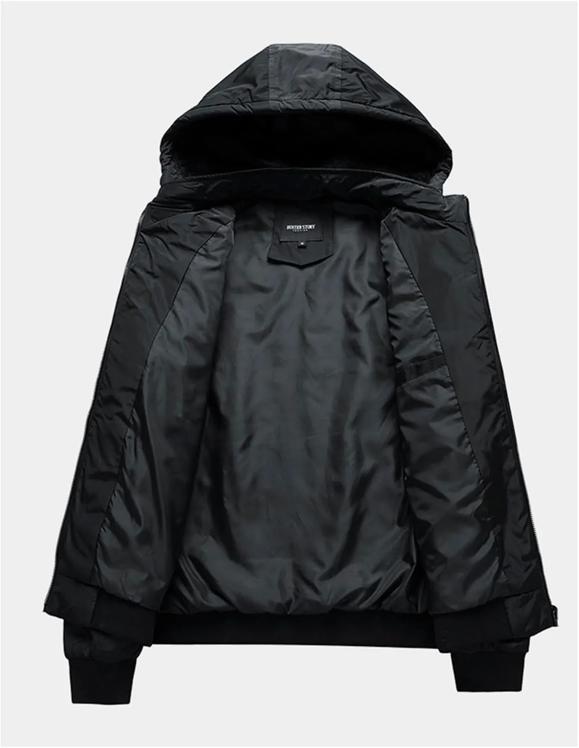 Mens Windproof Bomber Jacket Casual Slim Fit Hooded Windbreaker Jacket Windproof Full Zip Up with Zipper Stand Collar Jacket