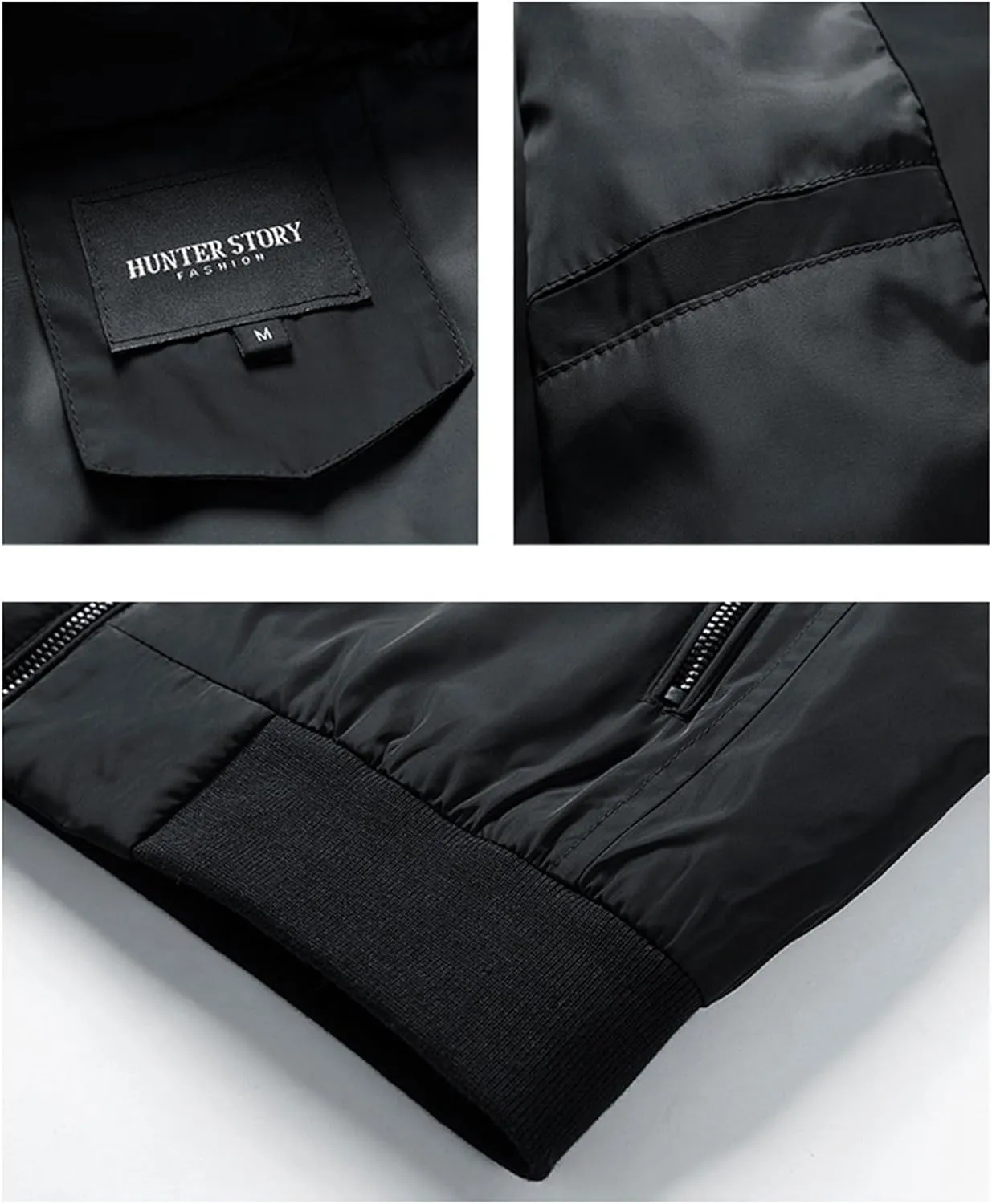 Mens Windproof Bomber Jacket Casual Slim Fit Hooded Windbreaker Jacket Windproof Full Zip Up with Zipper Stand Collar Jacket