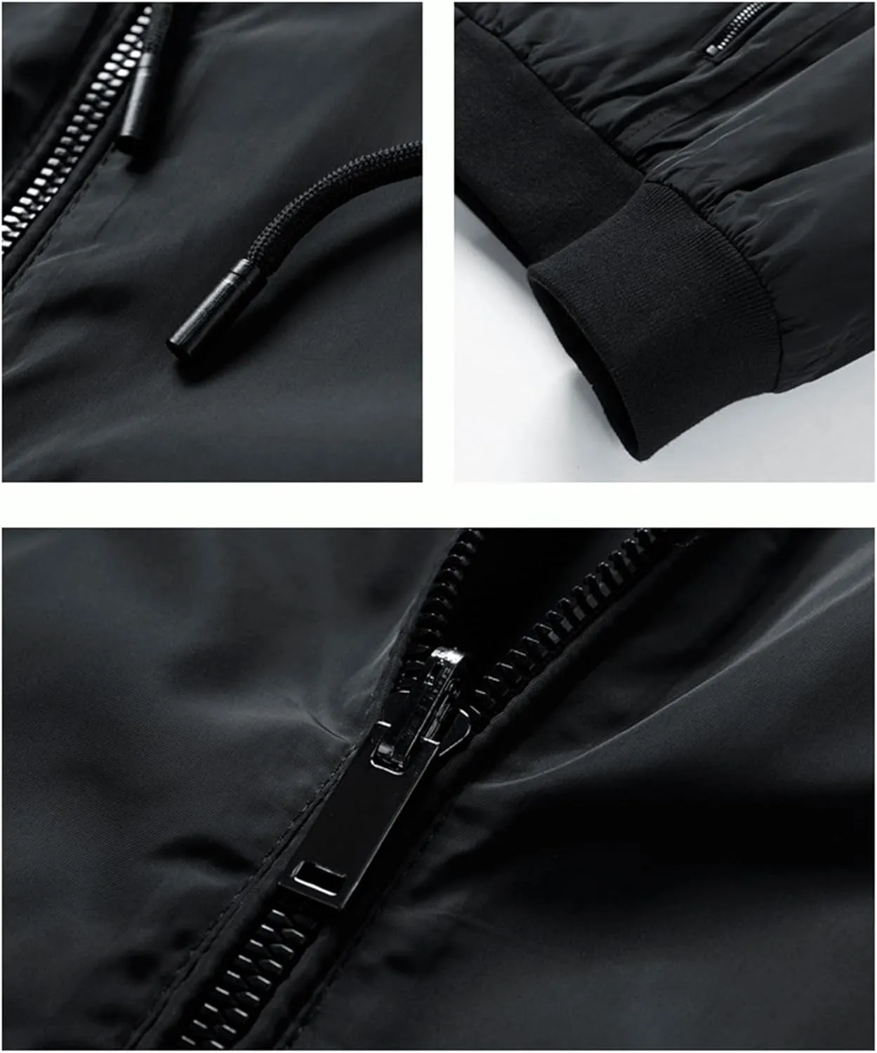 Mens Windproof Bomber Jacket Casual Slim Fit Hooded Windbreaker Jacket Windproof Full Zip Up with Zipper Stand Collar Jacket