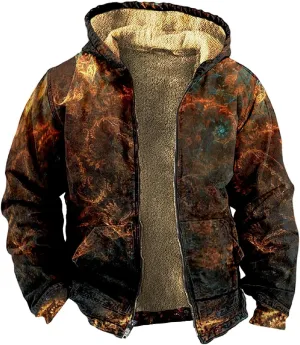 Men'S Winter Coats With Hood Fleece Zipper Coat Heated Thick Waterproof Casual Vintage Oversized Jacket
