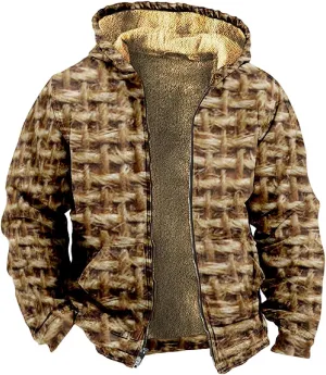 Men'S Winter Coats With Hood Fleece Zipper Coat Heated Thick Waterproof Casual Vintage Oversized Jacket