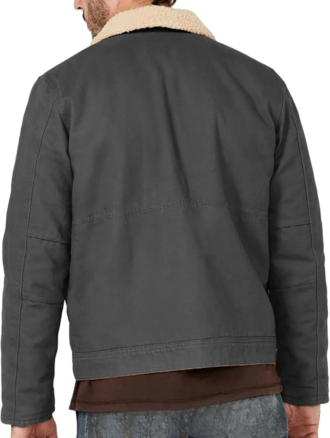 Men's Winter Fleece Lined Lapel Military Cargo Jacket Button Sherpa Trucker Jacket with Pockets for Cozy Winter