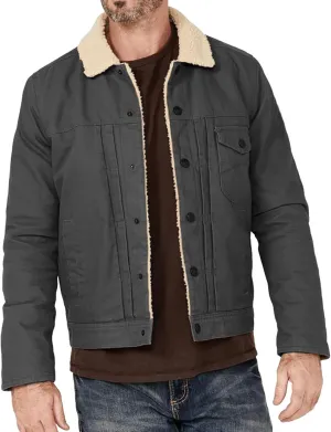 Men's Winter Fleece Lined Lapel Military Cargo Jacket Button Sherpa Trucker Jacket with Pockets for Cozy Winter