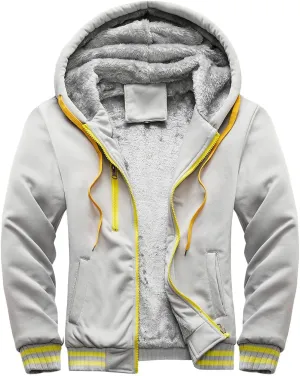 Men's Winter Full Zip Pullover Fleece Hoodie Jackets Thick Wool Sherpa Lined Fleece Hoodie Jackets Comfortable Sweatshirt