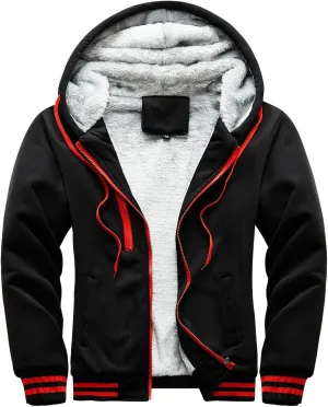 Men's Winter Full Zip Pullover Fleece Hoodie Jackets Thick Wool Sherpa Lined Fleece Hoodie Jackets Comfortable Sweatshirt