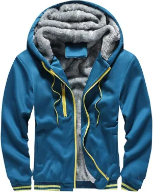 Men's Winter Full Zip Pullover Fleece Hoodie Jackets Thick Wool Sherpa Lined Fleece Hoodie Jackets Comfortable Sweatshirt