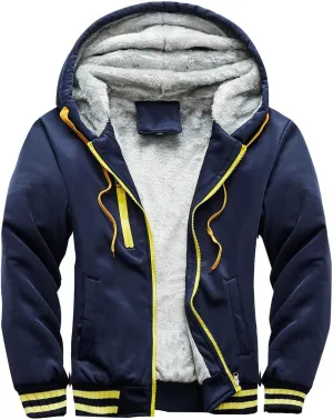 Men's Winter Full Zip Pullover Fleece Hoodie Jackets Thick Wool Sherpa Lined Fleece Hoodie Jackets Comfortable Sweatshirt