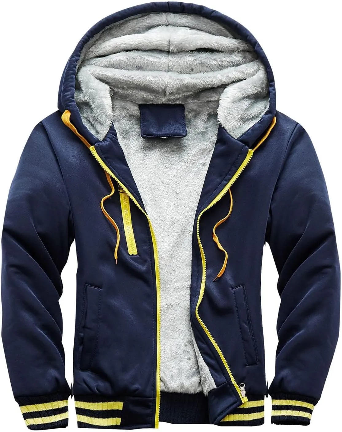 Men's Winter Full Zip Pullover Fleece Hoodie Jackets Thick Wool Sherpa Lined Fleece Hoodie Jackets Comfortable Sweatshirt