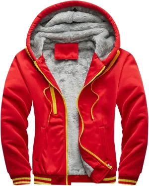 Men's Winter Full Zip Pullover Fleece Hoodie Jackets Thick Wool Sherpa Lined Fleece Hoodie Jackets Comfortable Sweatshirt