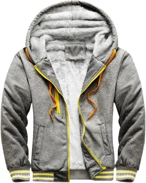 Men's Winter Full Zip Pullover Fleece Hoodie Jackets Thick Wool Sherpa Lined Fleece Hoodie Jackets Comfortable Sweatshirt