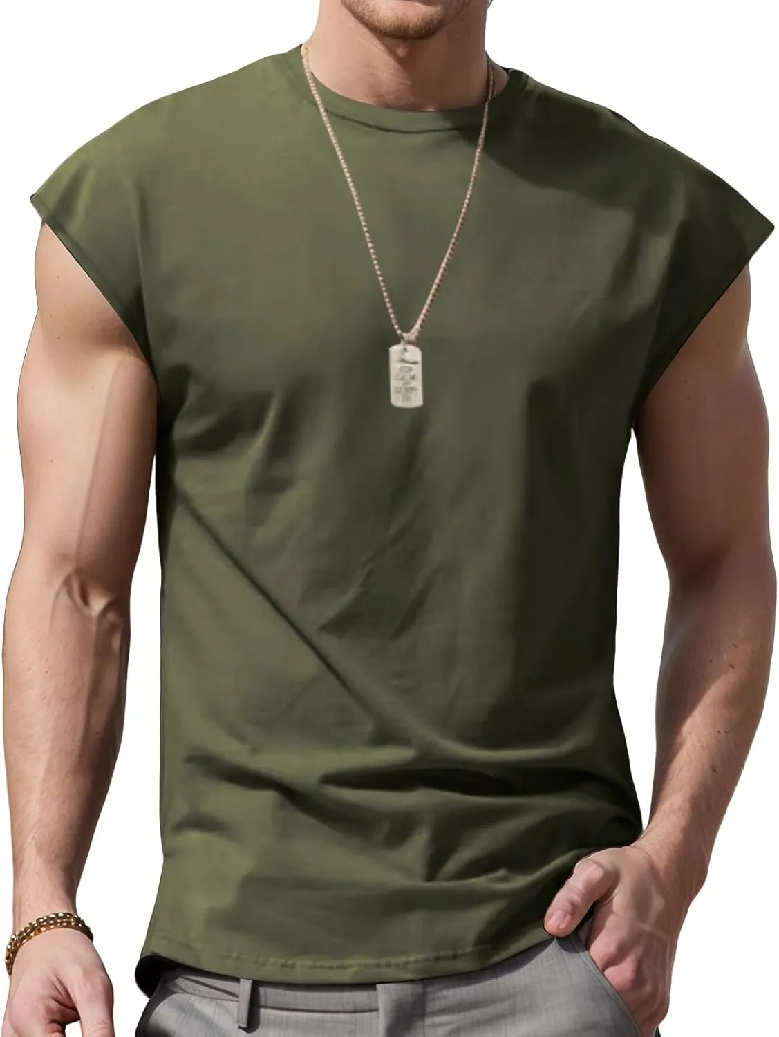 Mens Workout Vest Sleeveless Gym Shirts Casual Loose Athletic Running Undershirt Basic Tees Sports Wear T-Shirts Tops