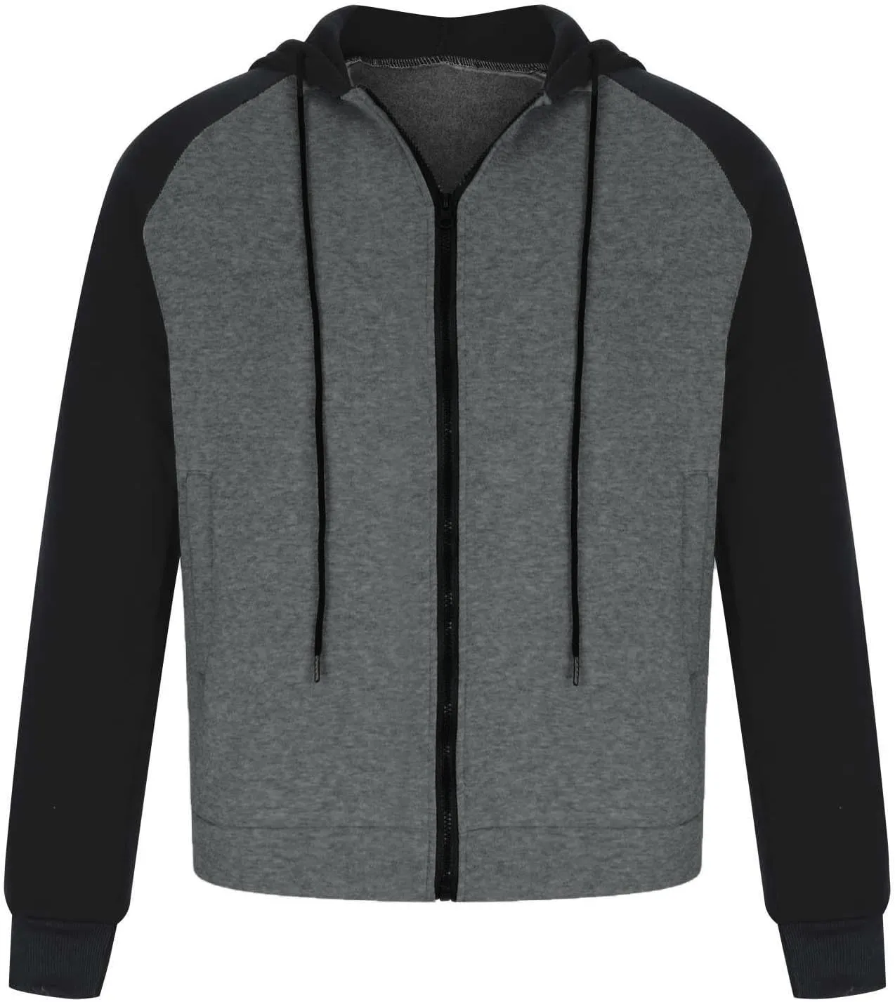 Men's Zippered Colorblock Hooded Sweatshirt Jacket Long Sleeve Drawstring Raglan Coat Casual Jacket with Pockets