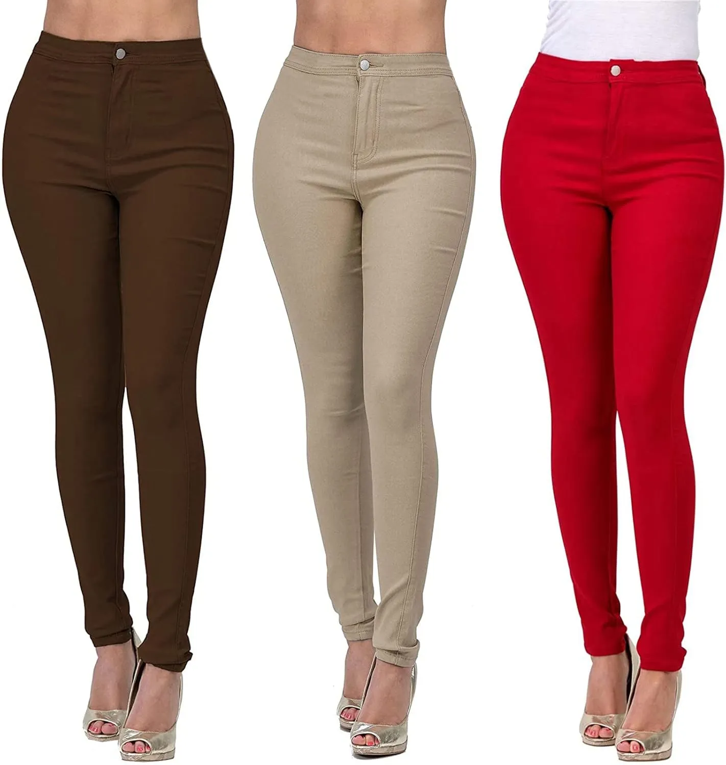Miyaomn Classic Denim Pencil Pants for Women Slim Fit Stretchy High Waisted Straight Leg Jeans Pull-On Work Trousers Pockets