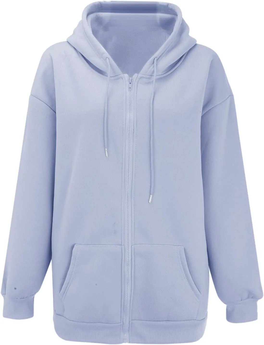 Miyaomn Fall Casual Hooded Jacket for Women Drawstring Full Zip Long Sleeve Sweatshirt Plus Size Solid Loose Tops with Pocket