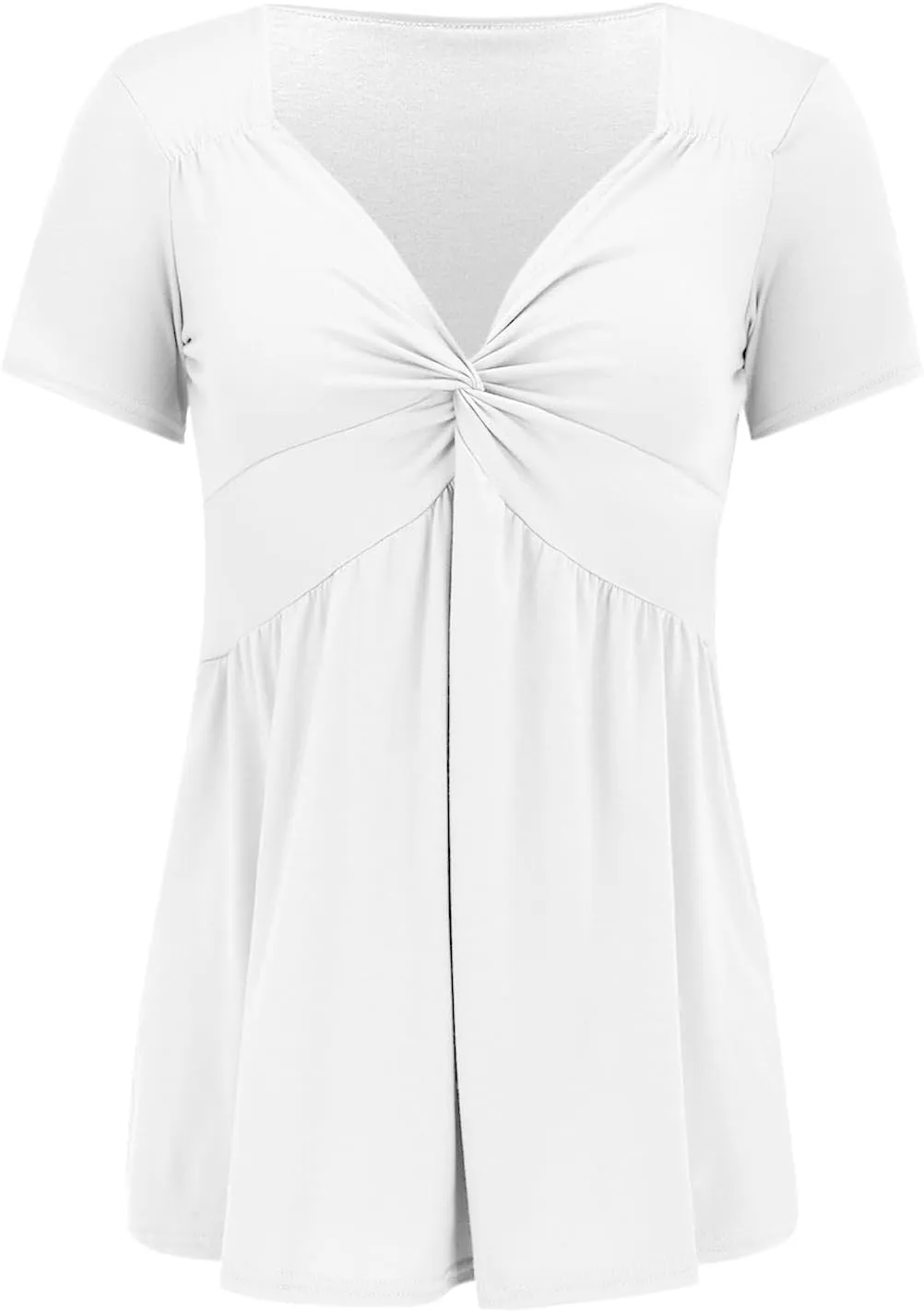 Miyaomn Women's Front Knotted V-Neck Blouse Sexy T Shirts Short Sleeve Slim Fitted Tunic Tops Summer Casual Solid Henley Tees