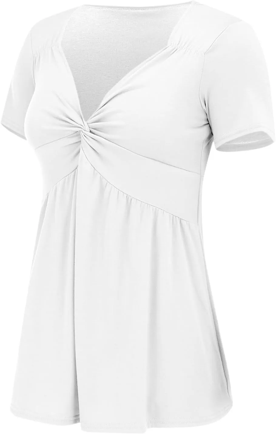 Miyaomn Women's Front Knotted V-Neck Blouse Sexy T Shirts Short Sleeve Slim Fitted Tunic Tops Summer Casual Solid Henley Tees