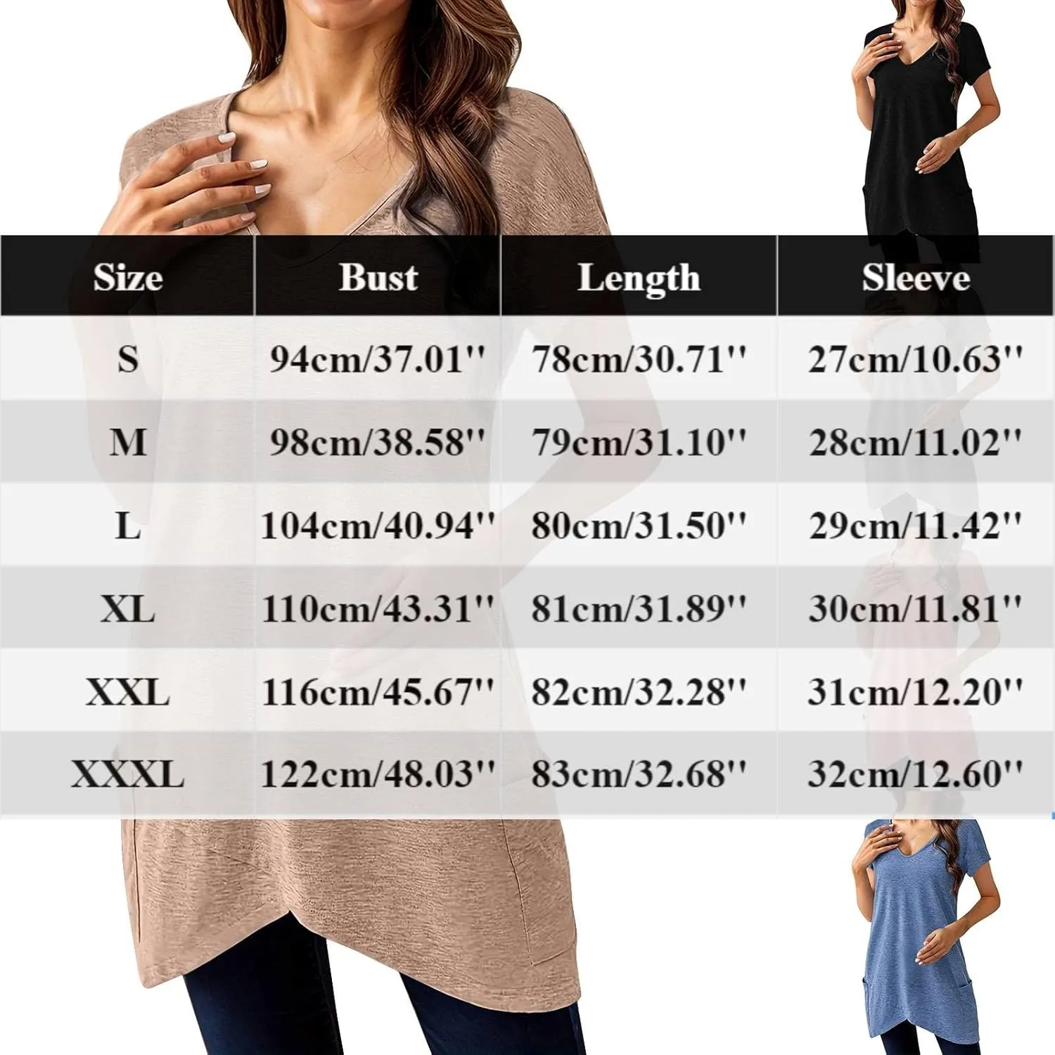 Miyaomn Women's Long Tunic Tops to Wear with Leggings Trendy Short Sleeve Loose Blouse Plus Size Casual Solid V Neck T Shirts