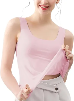 Miyaomn Workout Tank Top for Women Double Lined U Neck Sleeveless Padded Basic Crop Tops Athletic Camisoles with Built in Bra