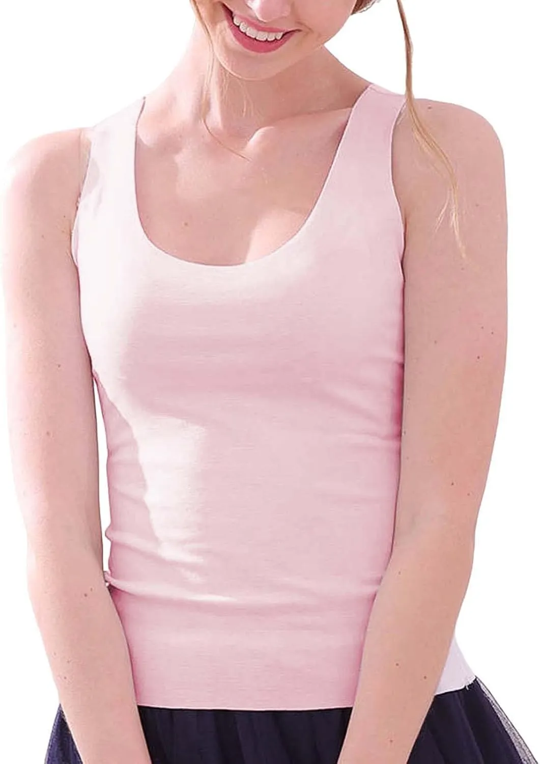 Miyaomn Workout Tank Top for Women Double Lined U Neck Sleeveless Padded Basic Crop Tops Athletic Camisoles with Built in Bra