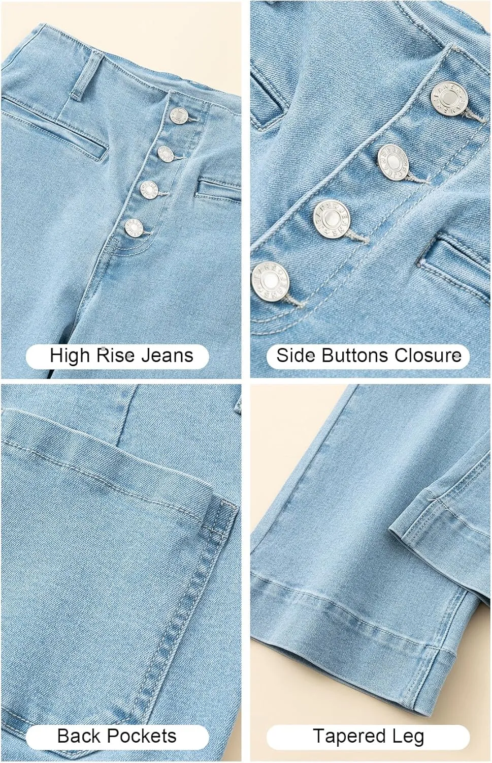 MONTVOO Women's Cropped Jeans Trendy Stretch High Waisted Denim Pants Straight Tummy Control Capri Button Fly Denim Jean