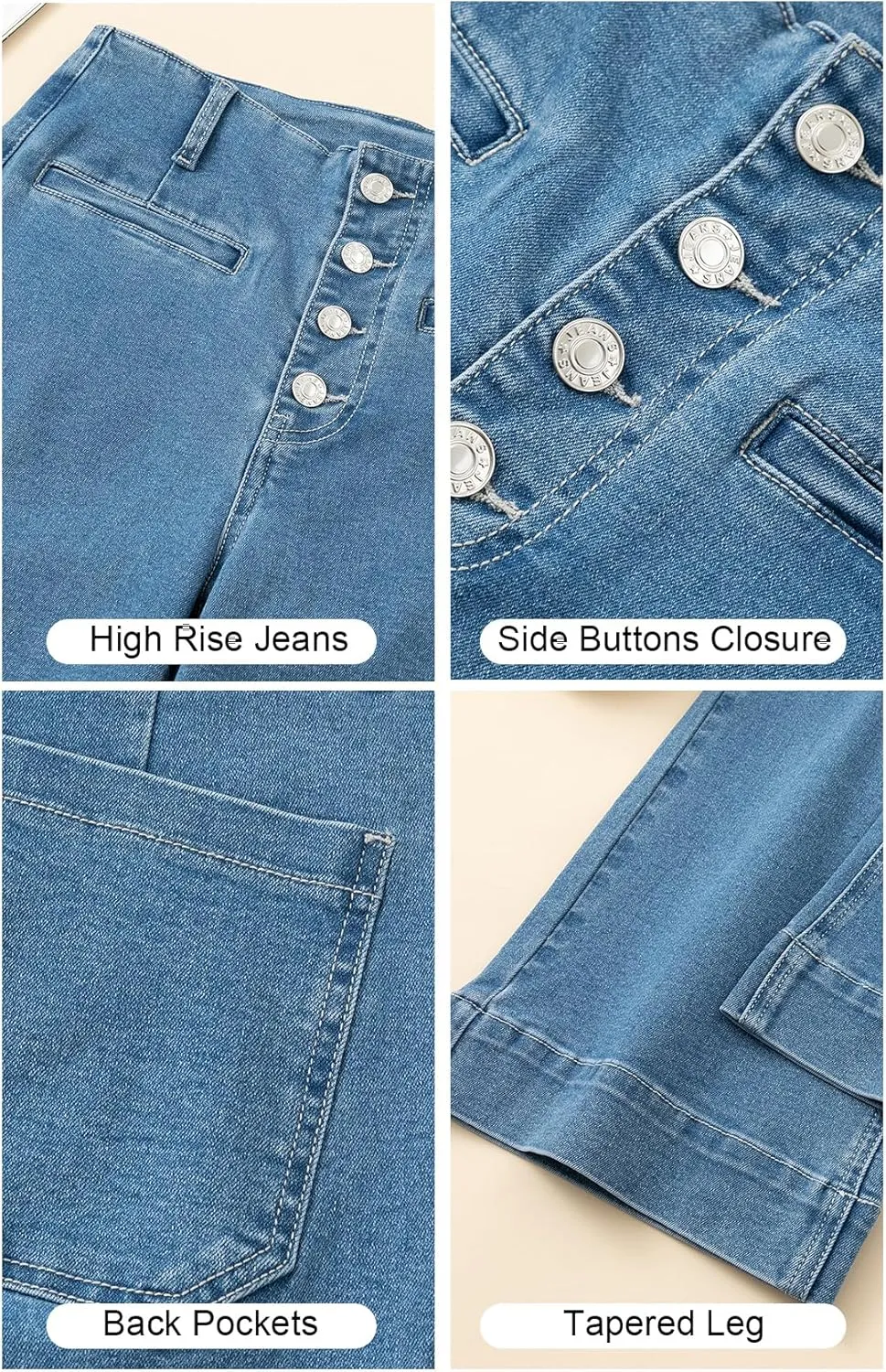 MONTVOO Women's Cropped Jeans Trendy Stretch High Waisted Denim Pants Straight Tummy Control Capri Button Fly Denim Jean