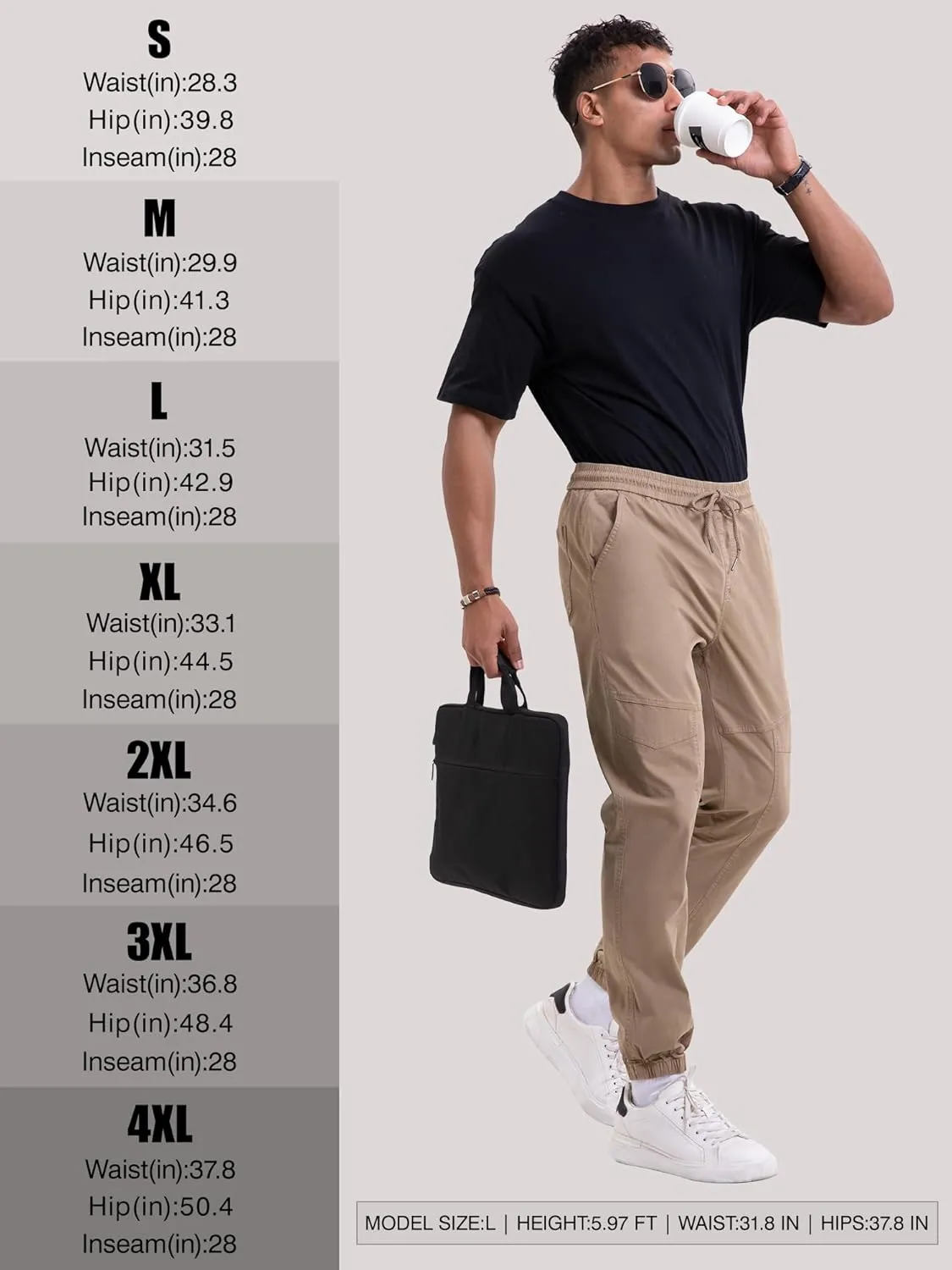 NATUVENIX Mens Casual Pants Stretch Joggers for Men with Pockets Chino Pants for Men Lightweight Mens Travel Pants Drawstring