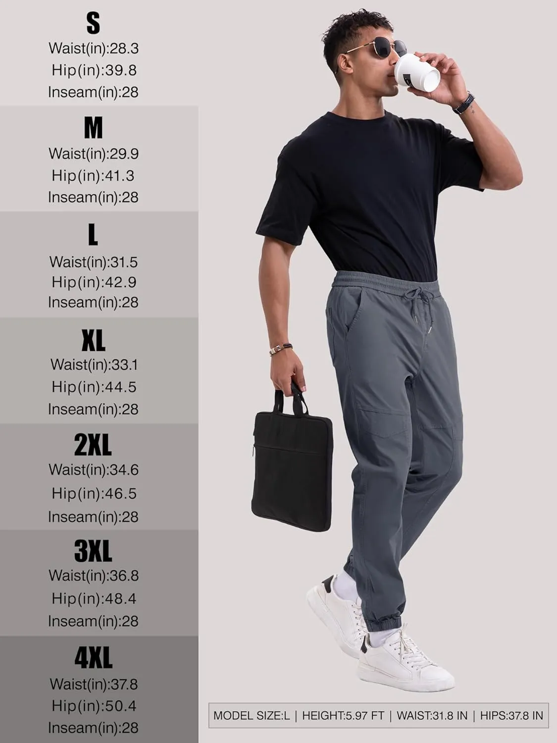 NATUVENIX Mens Casual Pants Stretch Joggers for Men with Pockets Chino Pants for Men Lightweight Mens Travel Pants Drawstring