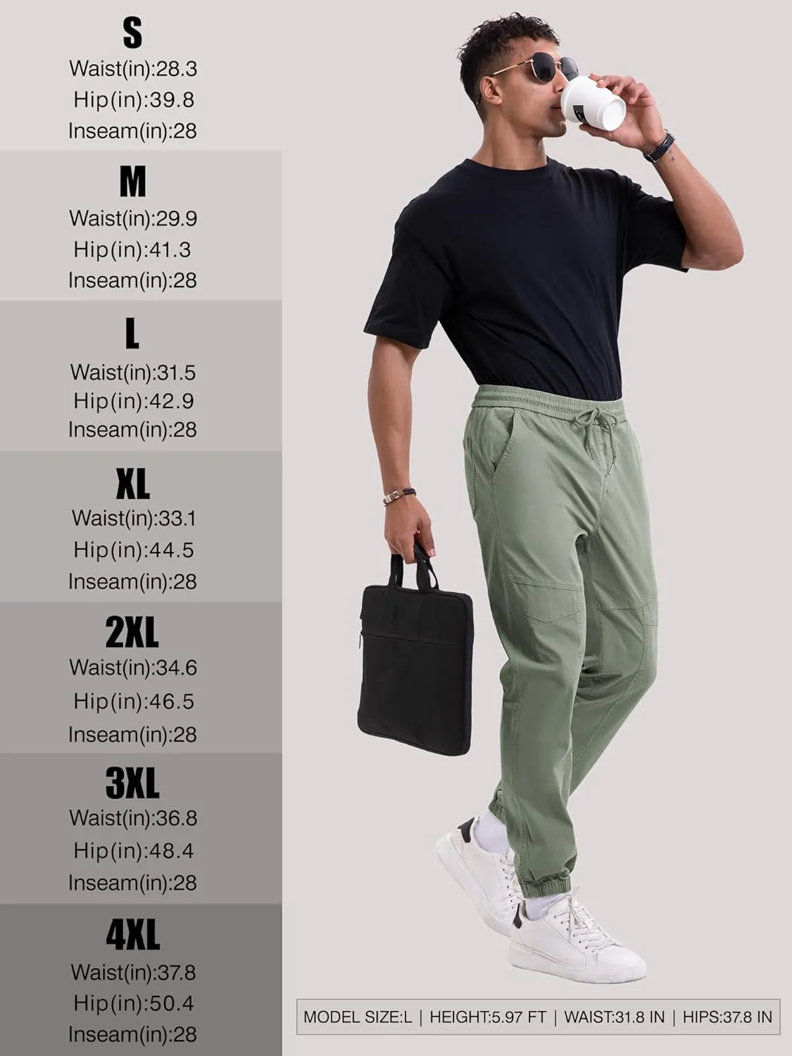NATUVENIX Mens Casual Pants Stretch Joggers for Men with Pockets Chino Pants for Men Lightweight Mens Travel Pants Drawstring