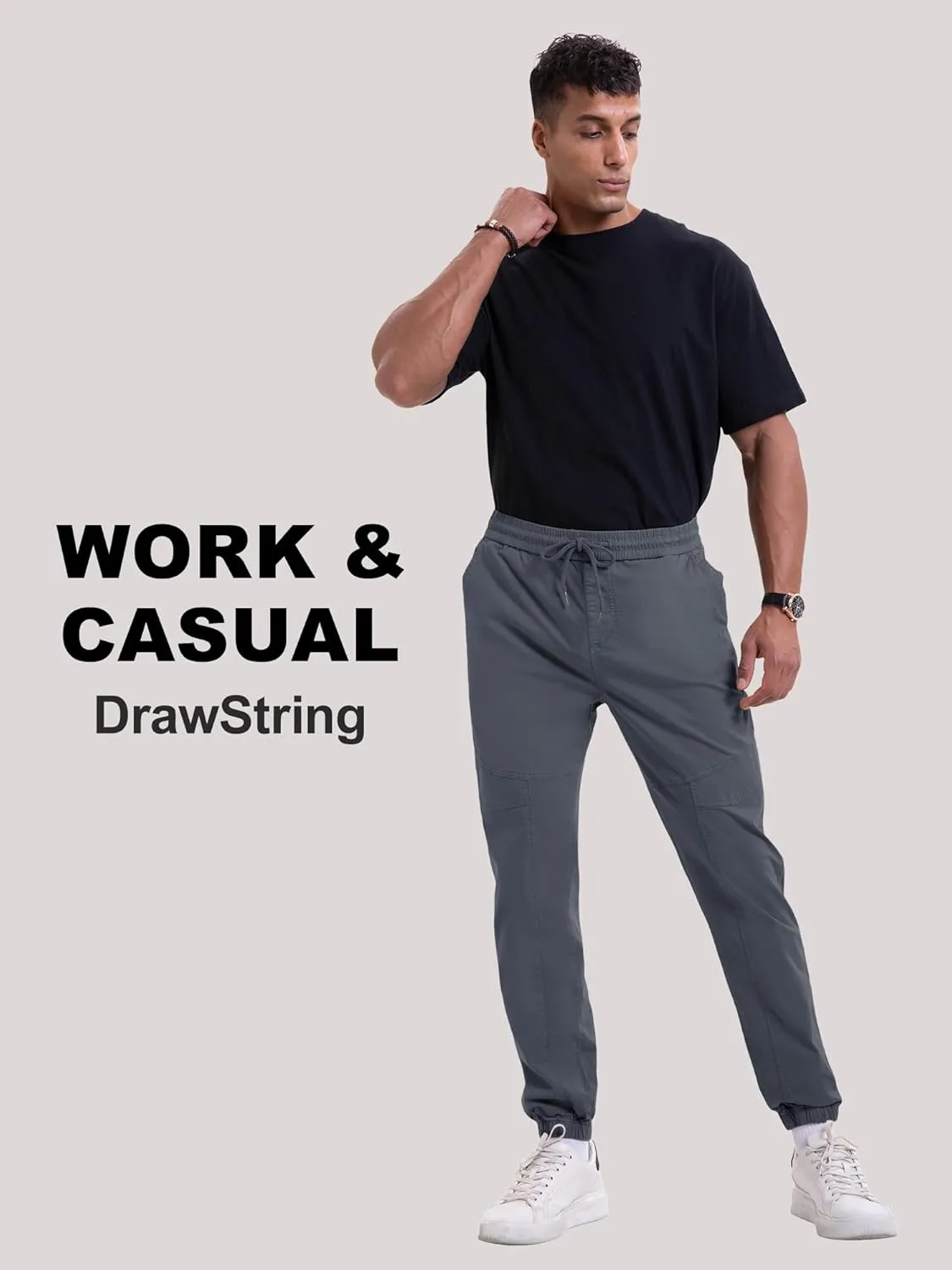 NATUVENIX Mens Casual Pants Stretch Joggers for Men with Pockets Chino Pants for Men Lightweight Mens Travel Pants Drawstring