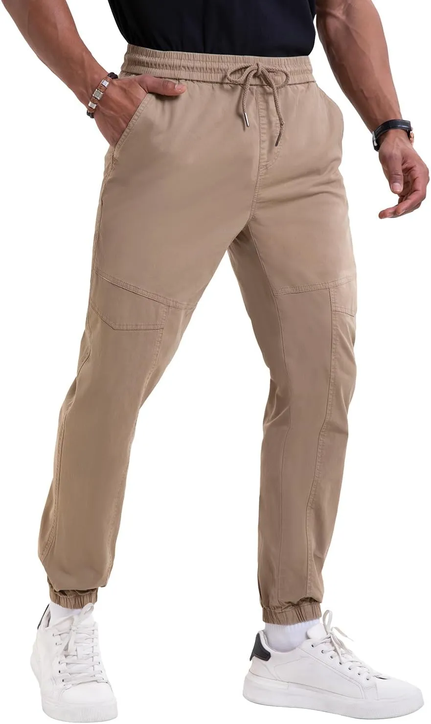 NATUVENIX Mens Casual Pants Stretch Joggers for Men with Pockets Chino Pants for Men Lightweight Mens Travel Pants Drawstring