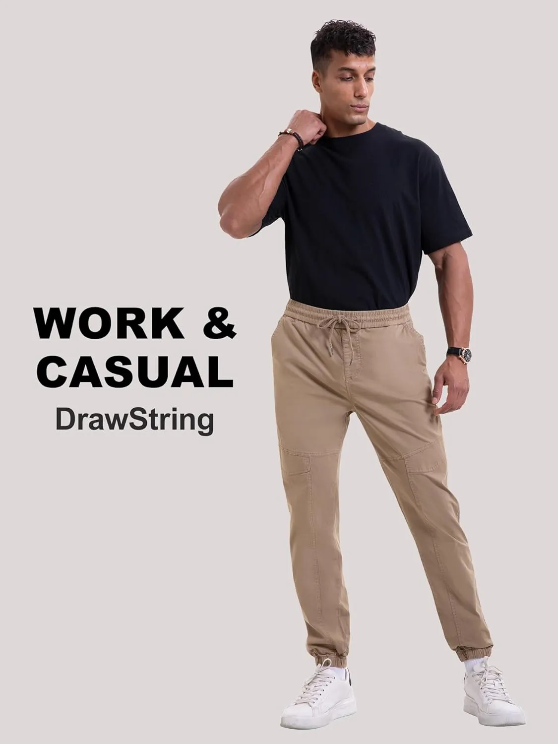 NATUVENIX Mens Casual Pants Stretch Joggers for Men with Pockets Chino Pants for Men Lightweight Mens Travel Pants Drawstring