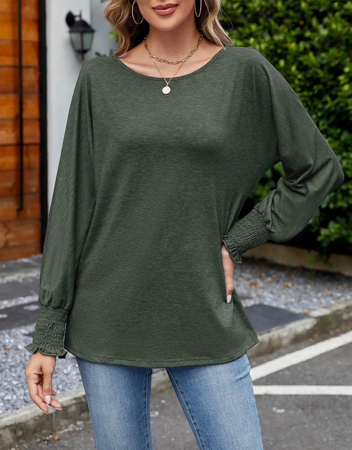 Neineiwu Womens Fall Fashion Tops Ruffle Long Sleeve Pullover Shirts Loose Casual Crewneck Basic Tees Blouses Tunic