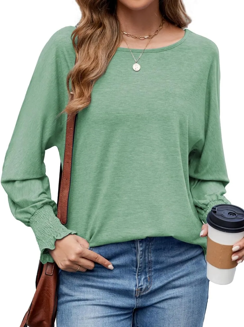 Neineiwu Womens Fall Fashion Tops Ruffle Long Sleeve Pullover Shirts Loose Casual Crewneck Basic Tees Blouses Tunic