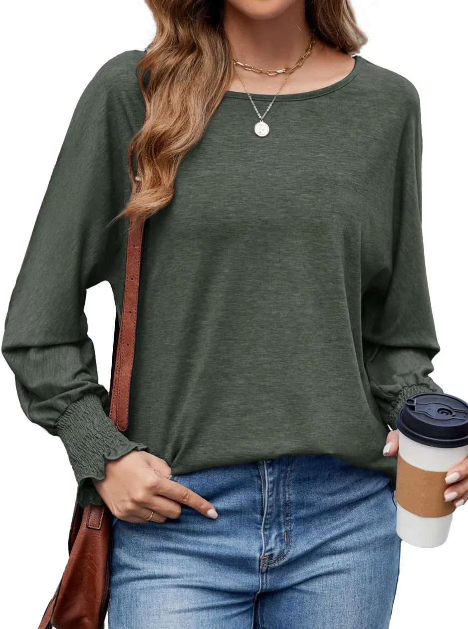 Neineiwu Womens Fall Fashion Tops Ruffle Long Sleeve Pullover Shirts Loose Casual Crewneck Basic Tees Blouses Tunic