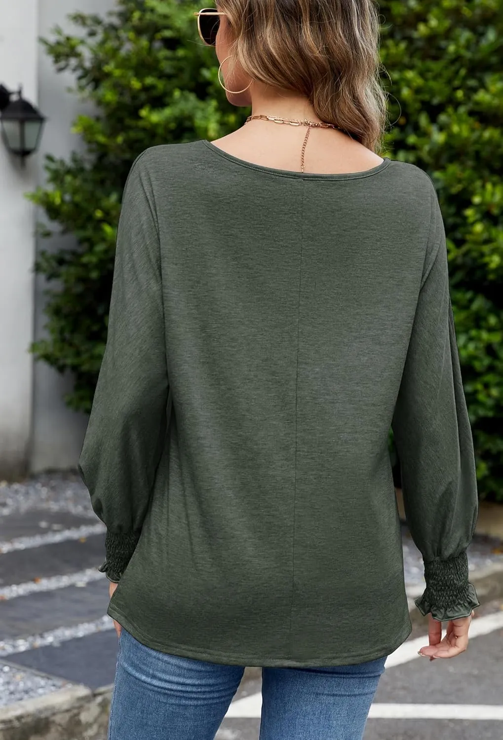 Neineiwu Womens Fall Fashion Tops Ruffle Long Sleeve Pullover Shirts Loose Casual Crewneck Basic Tees Blouses Tunic