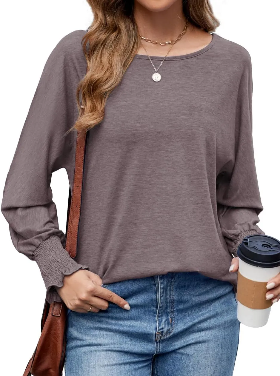 Neineiwu Womens Fall Fashion Tops Ruffle Long Sleeve Pullover Shirts Loose Casual Crewneck Basic Tees Blouses Tunic