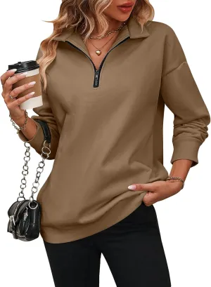 OBEEII Half Zip Sweatshirts for Women, Quarter Zip Long Sleeve Hoodies Sweaters Fleece Pullover Top Fall Winter Clothes
