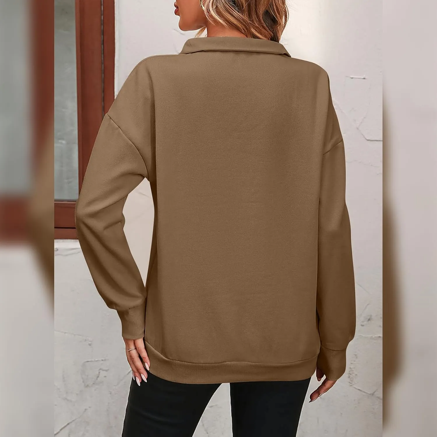 OBEEII Half Zip Sweatshirts for Women, Quarter Zip Long Sleeve Hoodies Sweaters Fleece Pullover Top Fall Winter Clothes