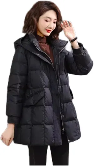 Outdoor Casual Coats Lightweight Water-Resistant Down Jackets for Women Puffer Jackets with Hood (Color : Black, Size : XXXXXX-Large)