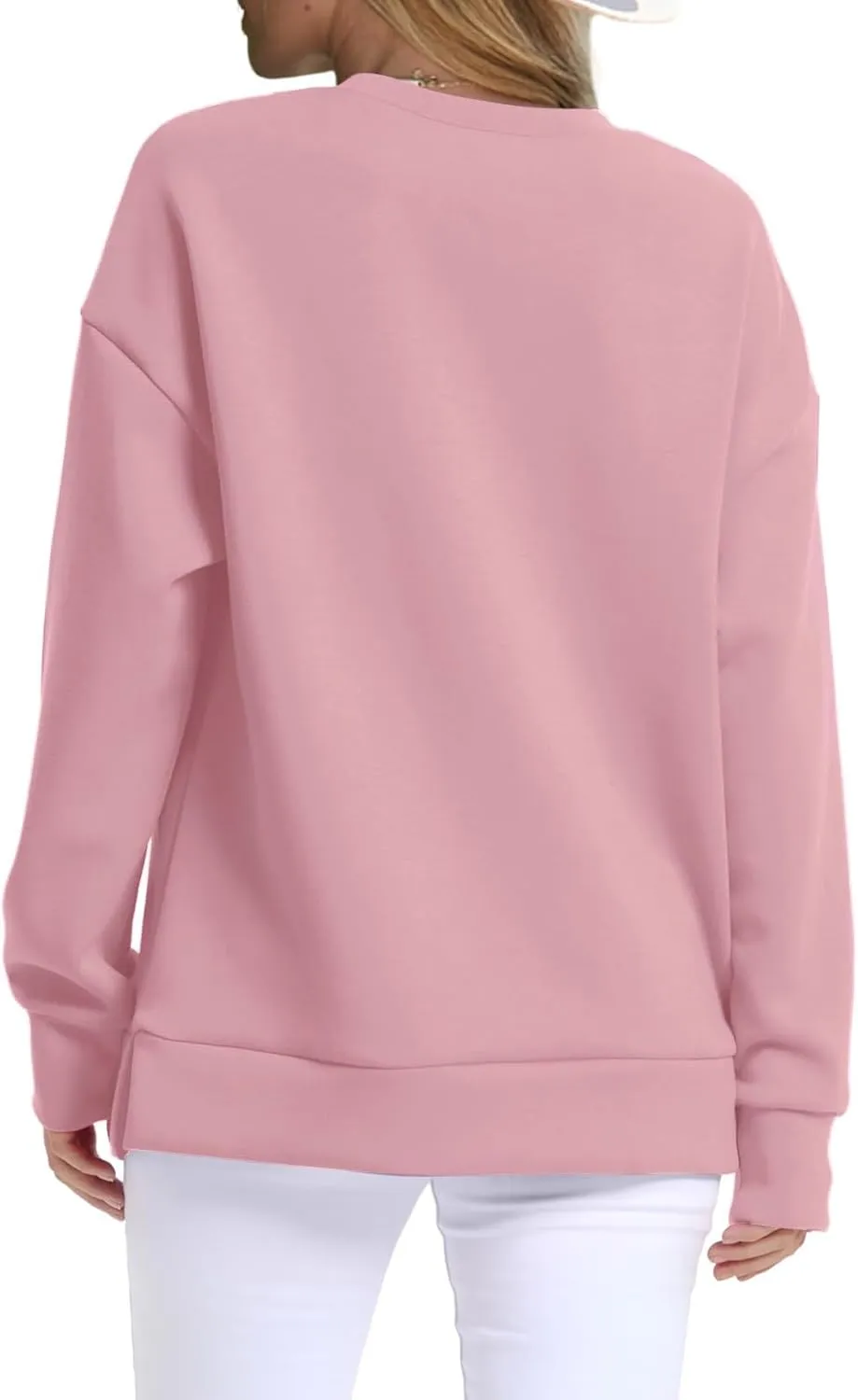 Oversized Crewneck Sweatshirt Women Side Slit Long Sleeve Fleece Pullover Tops Soft Cozy Plain Hoodie Preppy Clothes