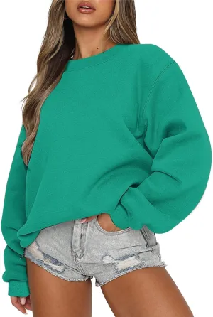 Oversized Crewneck Sweatshirts Women Loose Fit Drop Shoulder FLeece Hoodie Preppy Casual Long Sleeve Pullover Sweaters